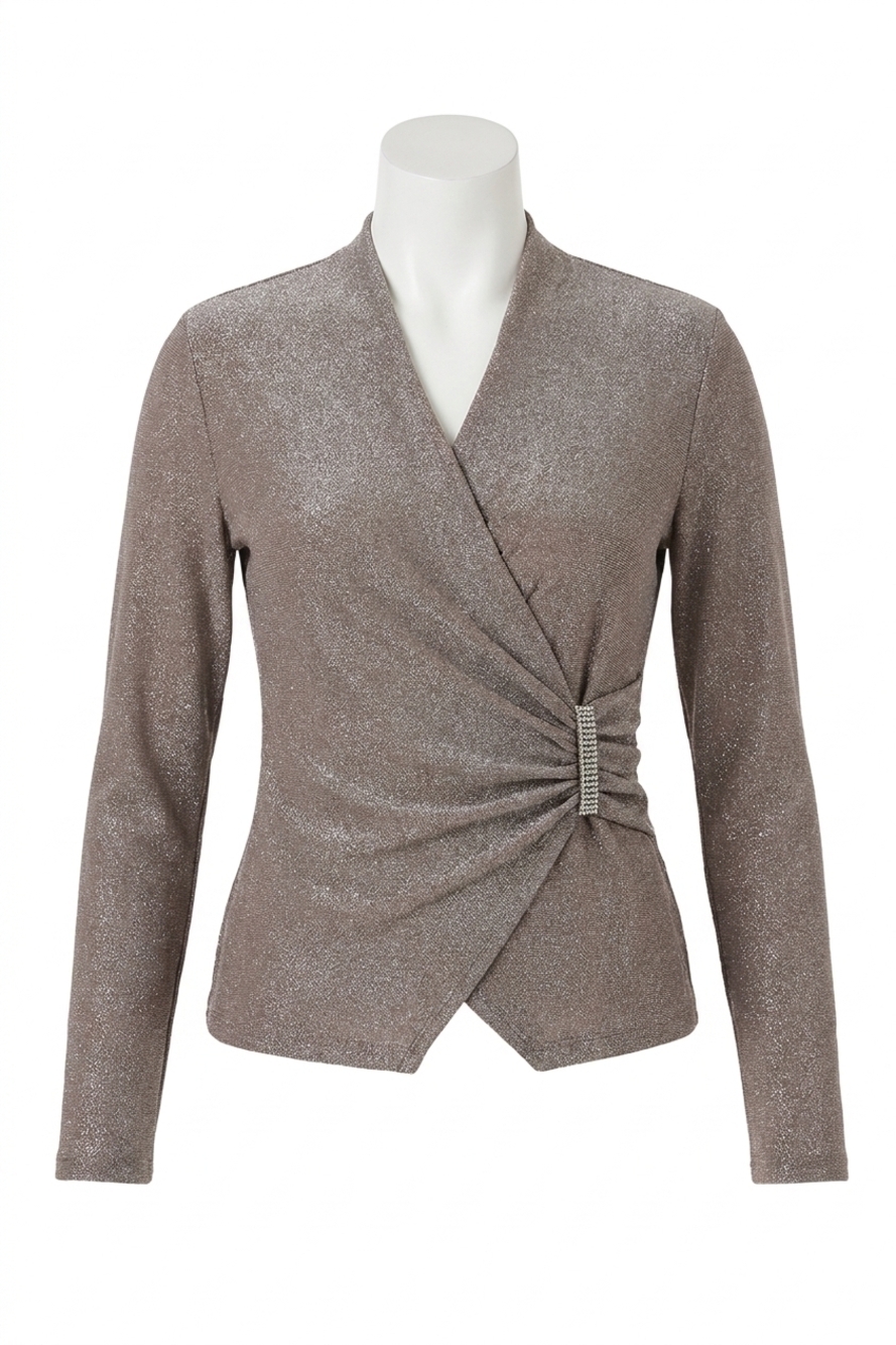 NEW JOSEPH RIBKOFF v-neck faux wrap top in taupe